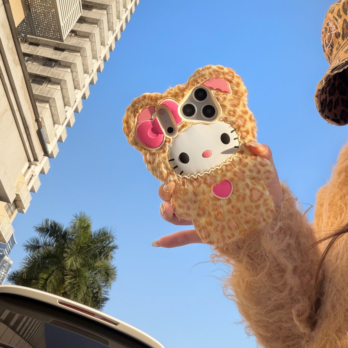 Leopard Print Cat Fluffy Phone Case
