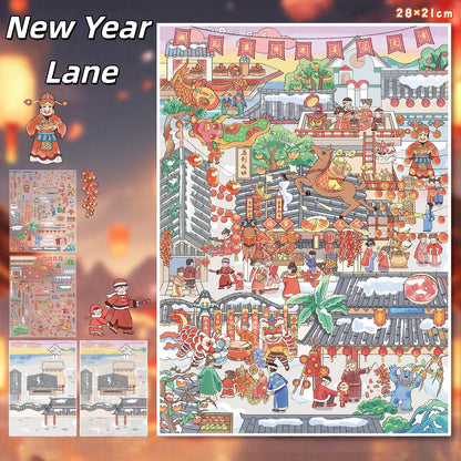Happy New Year 3D Sticker | 2 Cute Miniature Scenes