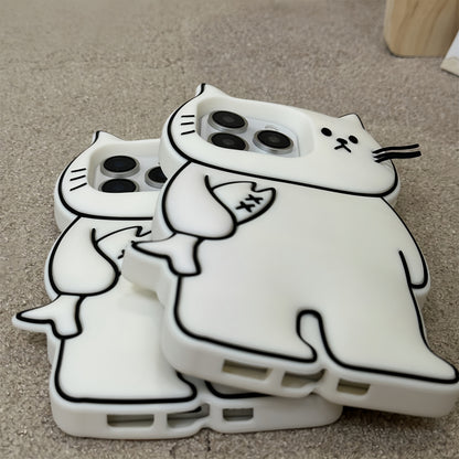 Line Cat Holding Dried Fish Silicone Phone Case