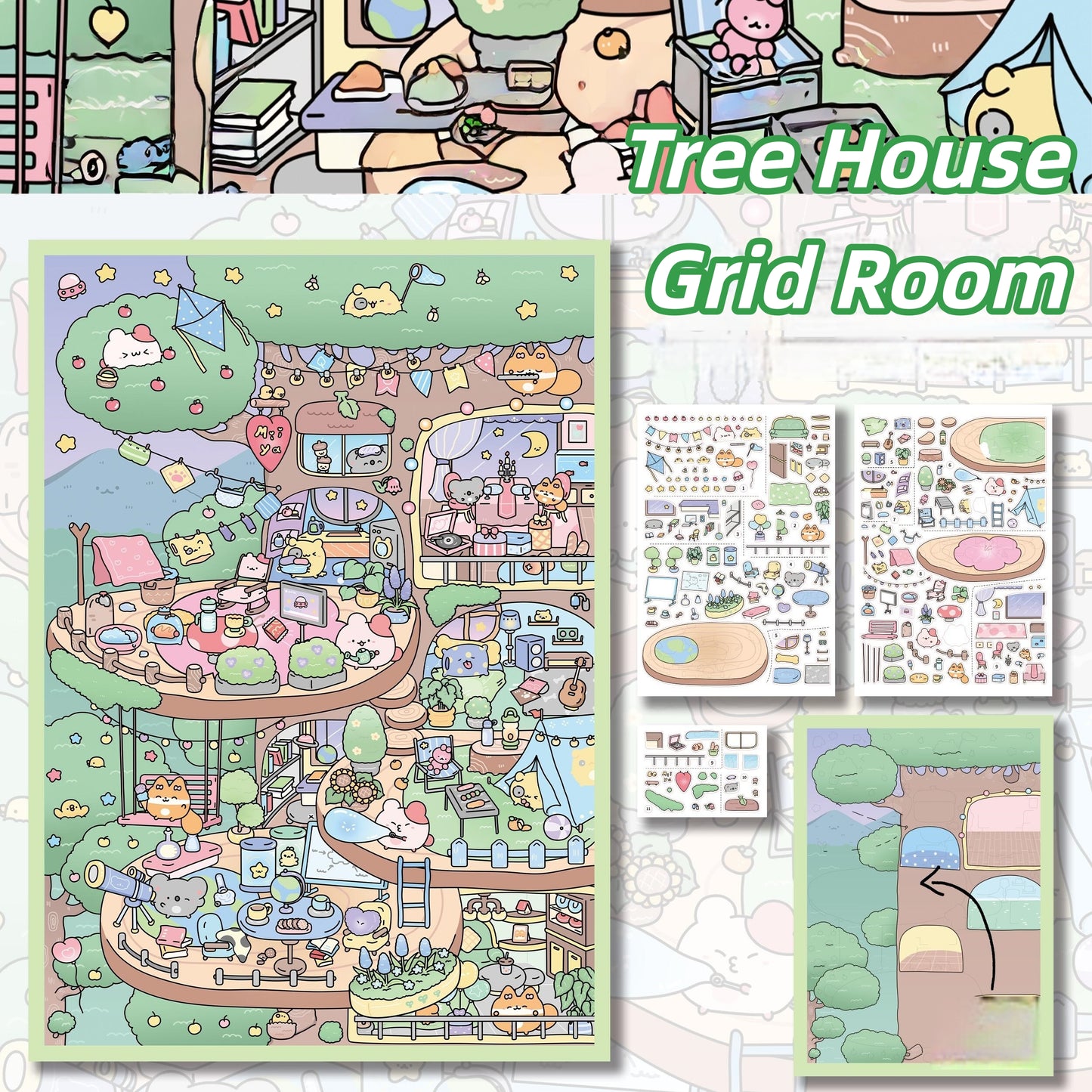 Dream Home 3D Sticker | 4 Cute Miniature Scenes