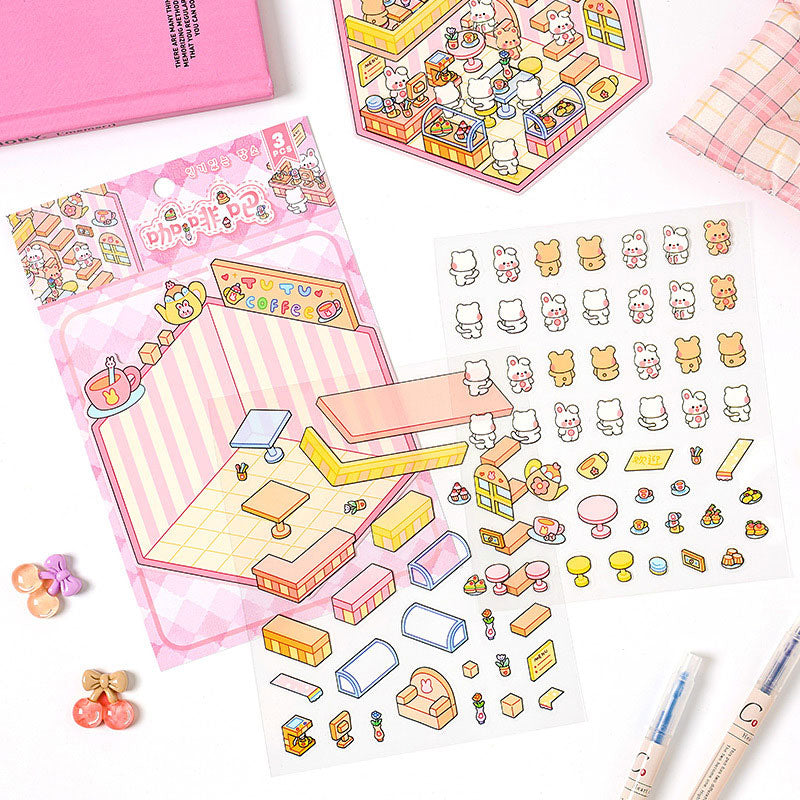 Tiny Exhibition 3D Sticker | 8 Cute Miniature Scenes