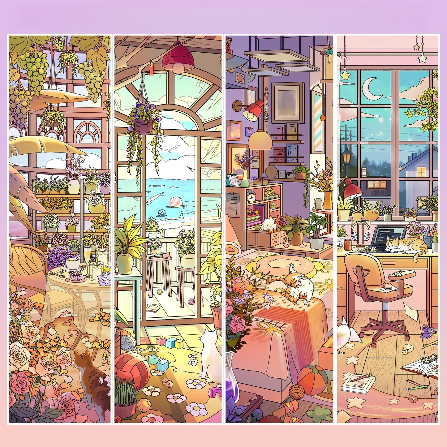 Between Flowers and the Sea 3D Sticker | 4 Cute Miniature Scenes