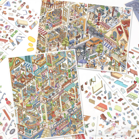 Street Scenes 3D Sticker | 2 Cute Miniature Scenes