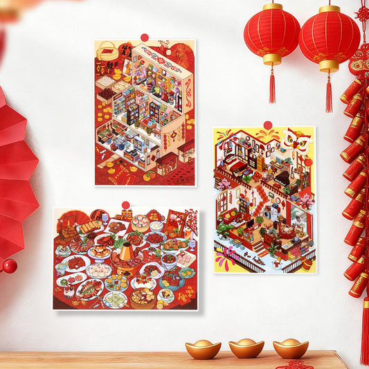 Greet the New Year 3D Sticker | 4 Cute Miniature Scenes
