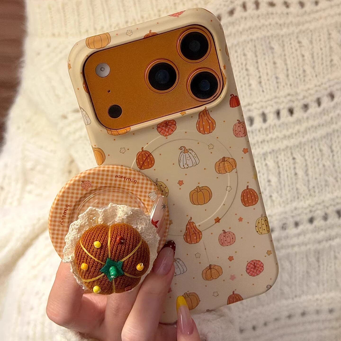 Fabric Pumpkin Magnetic Stand Acrylic Phone Case