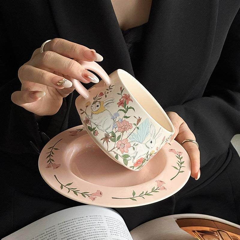 Rabbit Among Flowers Ceramic Mug