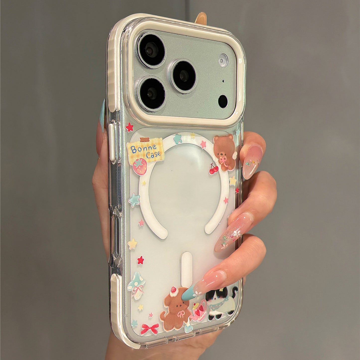 Cartoon Puppy and Kitty Magnetic Stand Acrylic Phone Case