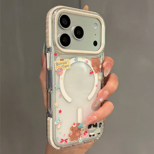 Cartoon Puppy and Kitty Magnetic Stand Acrylic Phone Case