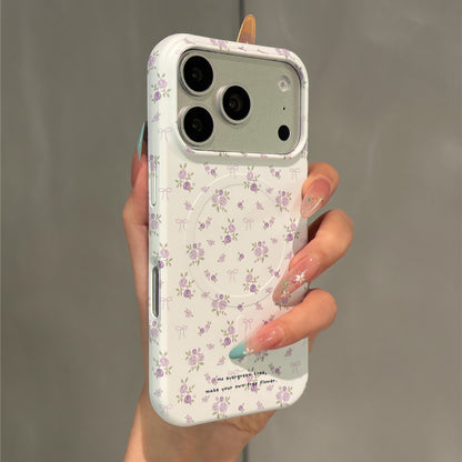 Purple Floral Print Magnetic Stand Acrylic Phone Case