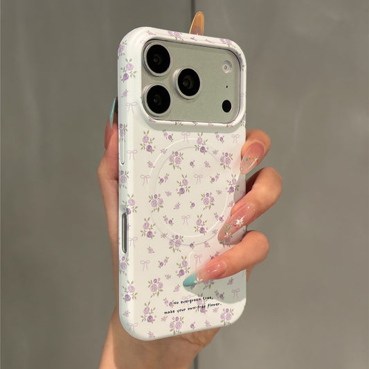 Purple Floral Print Magnetic Stand Acrylic Phone Case