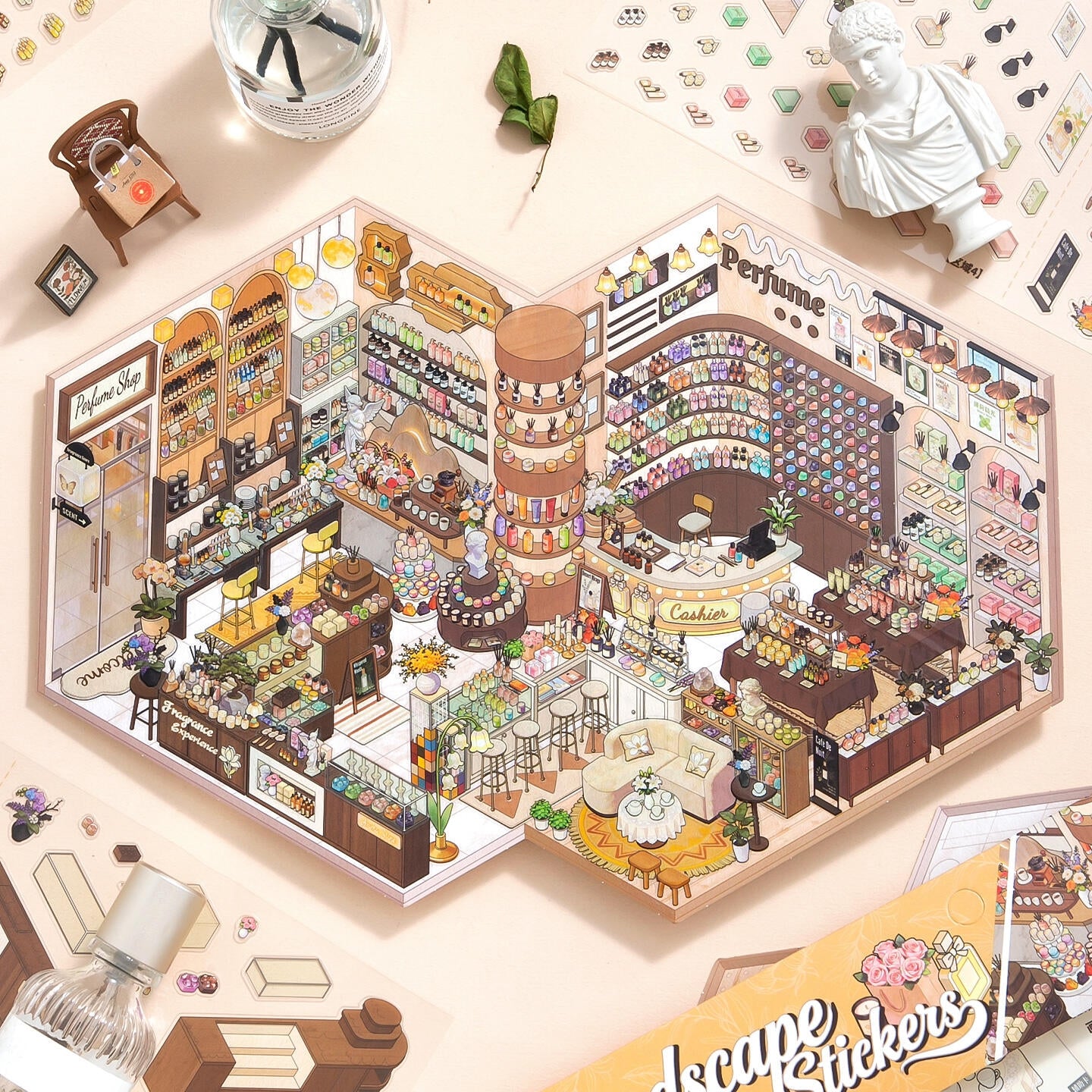Quiet Shops 3D Sticker | 2 Cute Miniature Scenes