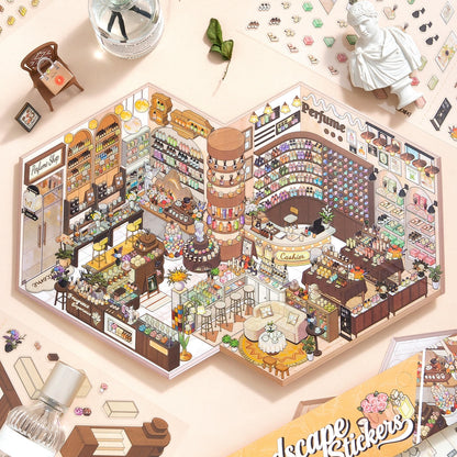 Quiet Shops 3D Sticker | 2 Cute Miniature Scenes