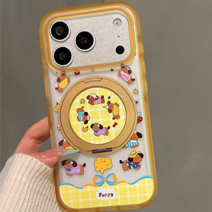 Plaid Cheese Puppy Stand Acrylic Phone Case