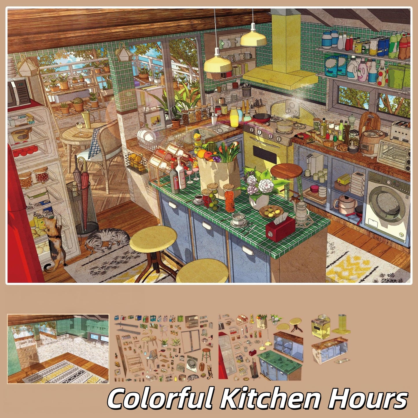 Kitchen Days 3D Sticker | 2 Cute Miniature Scenes