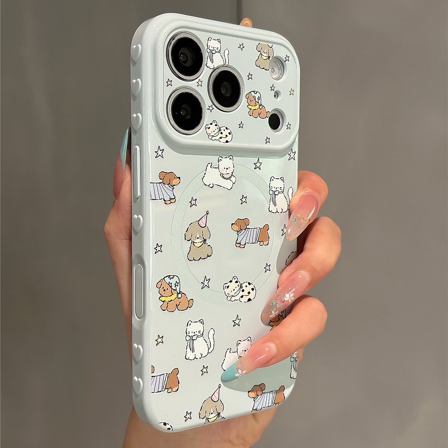 Haze Blue Cartoon Puppy Magnetic Stand Acrylic Phone Case