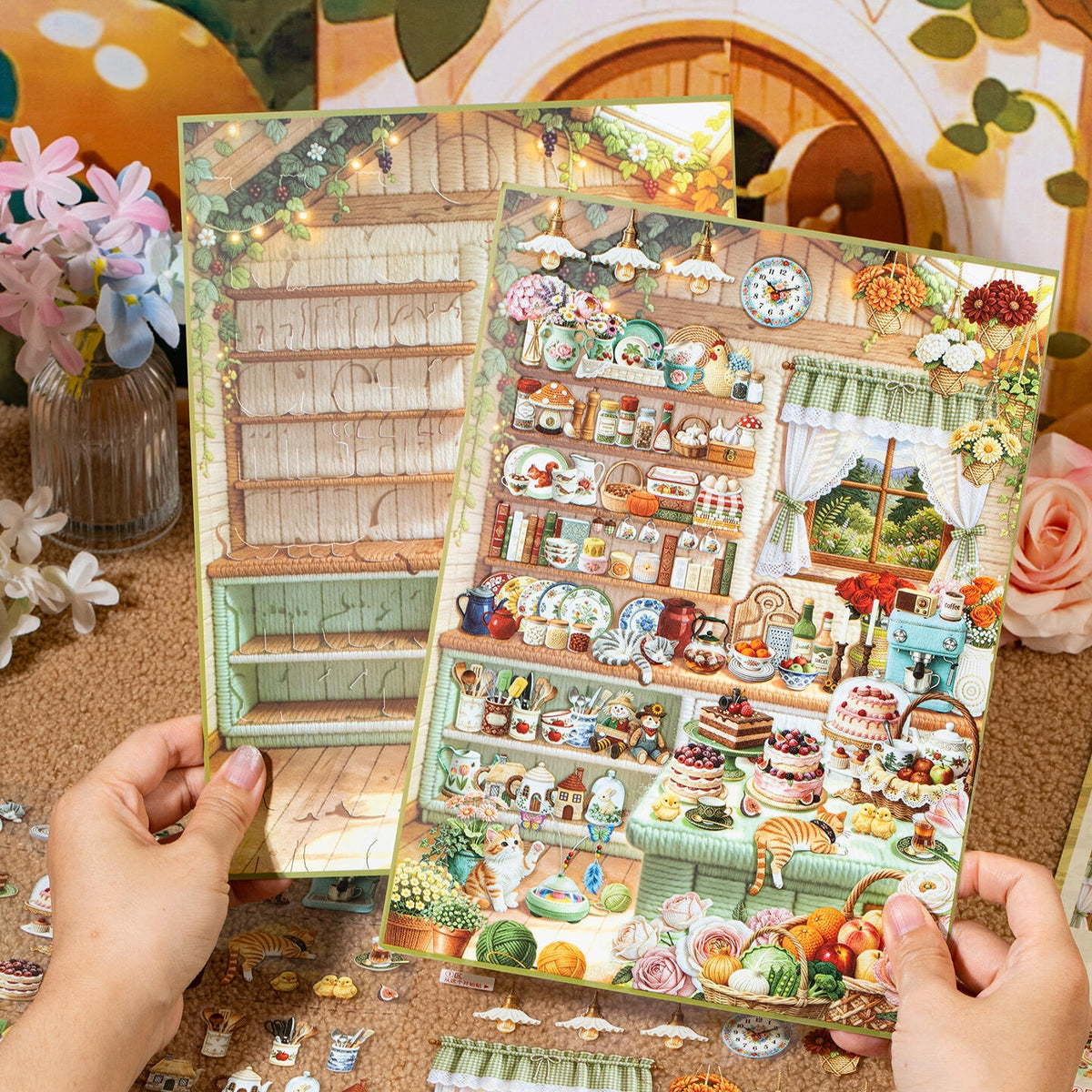 Poetic Flower Dwellings 3D Sticker | 2 Cute Miniature Scenes