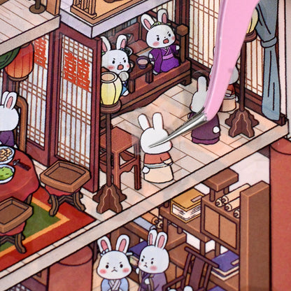 The Story Of Bunnylan 3D Sticker | 2 Cute Miniature Scenes