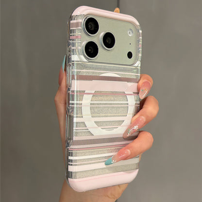Pink Striped Glitter Angel Bear Magnetic Stand Acrylic Phone Case