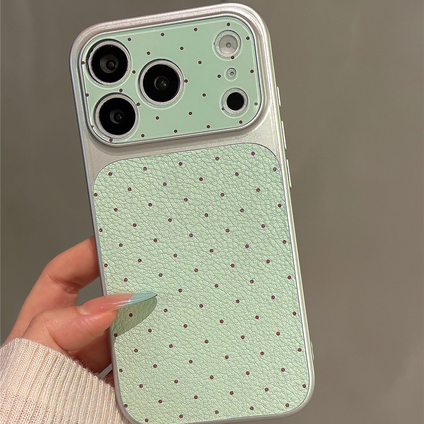 Lychee Grain Mint Green Faux Leather Phone Case