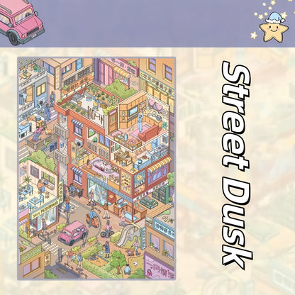 Busy Streets 3D Sticker | 4 Cute Miniature Scenes