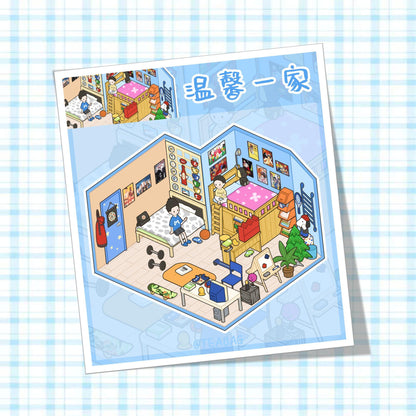 A Warm Family 3D Sticker | 5 Cute Miniature Scenes