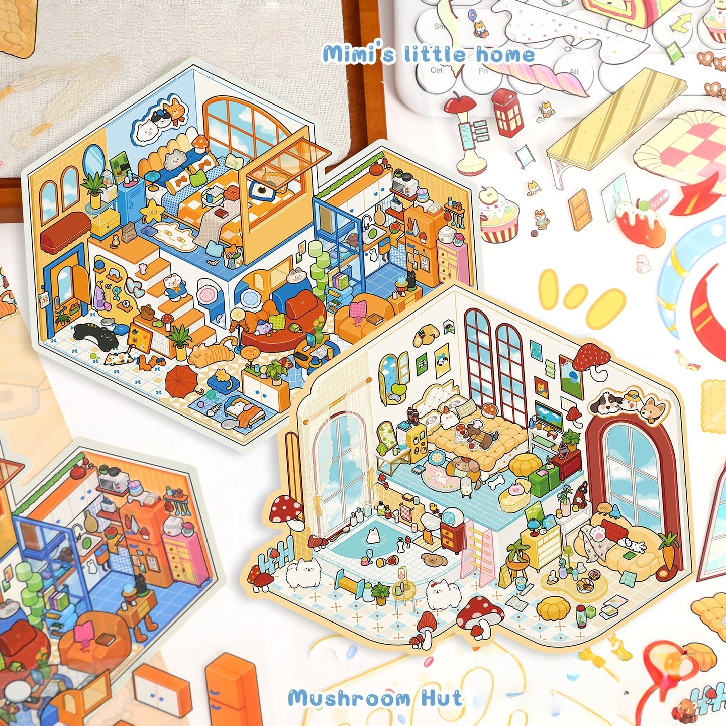 Dream Villa 3D Sticker | 4 Cute Miniature Scenes