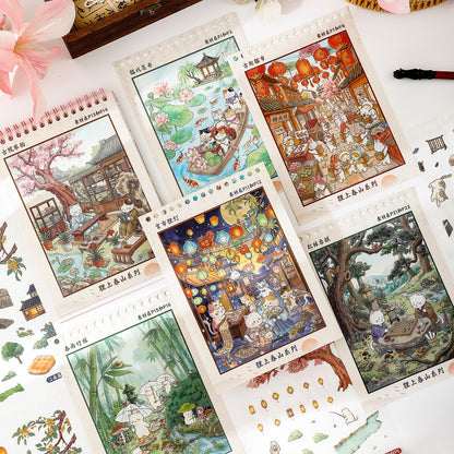 Cat on the Spring Hills 3D Sticker Book