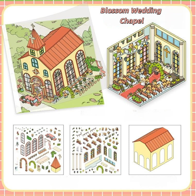 Square Box Town 3D Sticker | 4 Cute Miniature Scenes