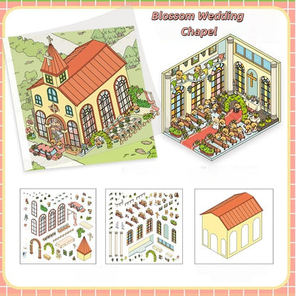 Square Box Town 3D Sticker | 4 Cute Miniature Scenes