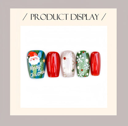 Shinny Cartoon Cat-eye Christmas Nail with Gem - Short Coffin