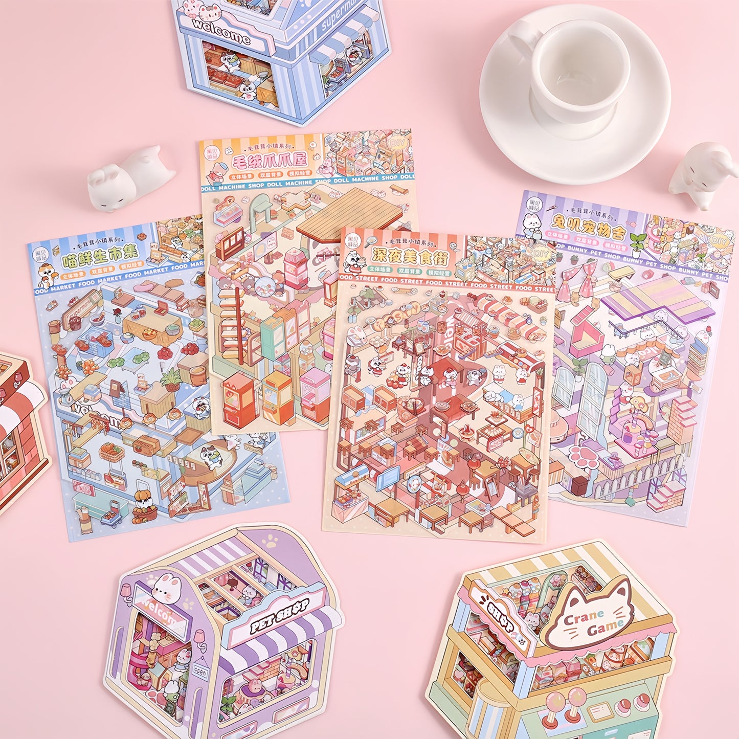 Paw Shops 3D Sticker | 4 Cute Miniature Scenes
