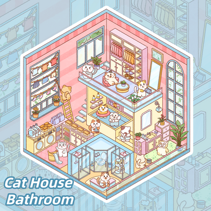 Cat House 3D Sticker | 4 Cute Miniature Scenes