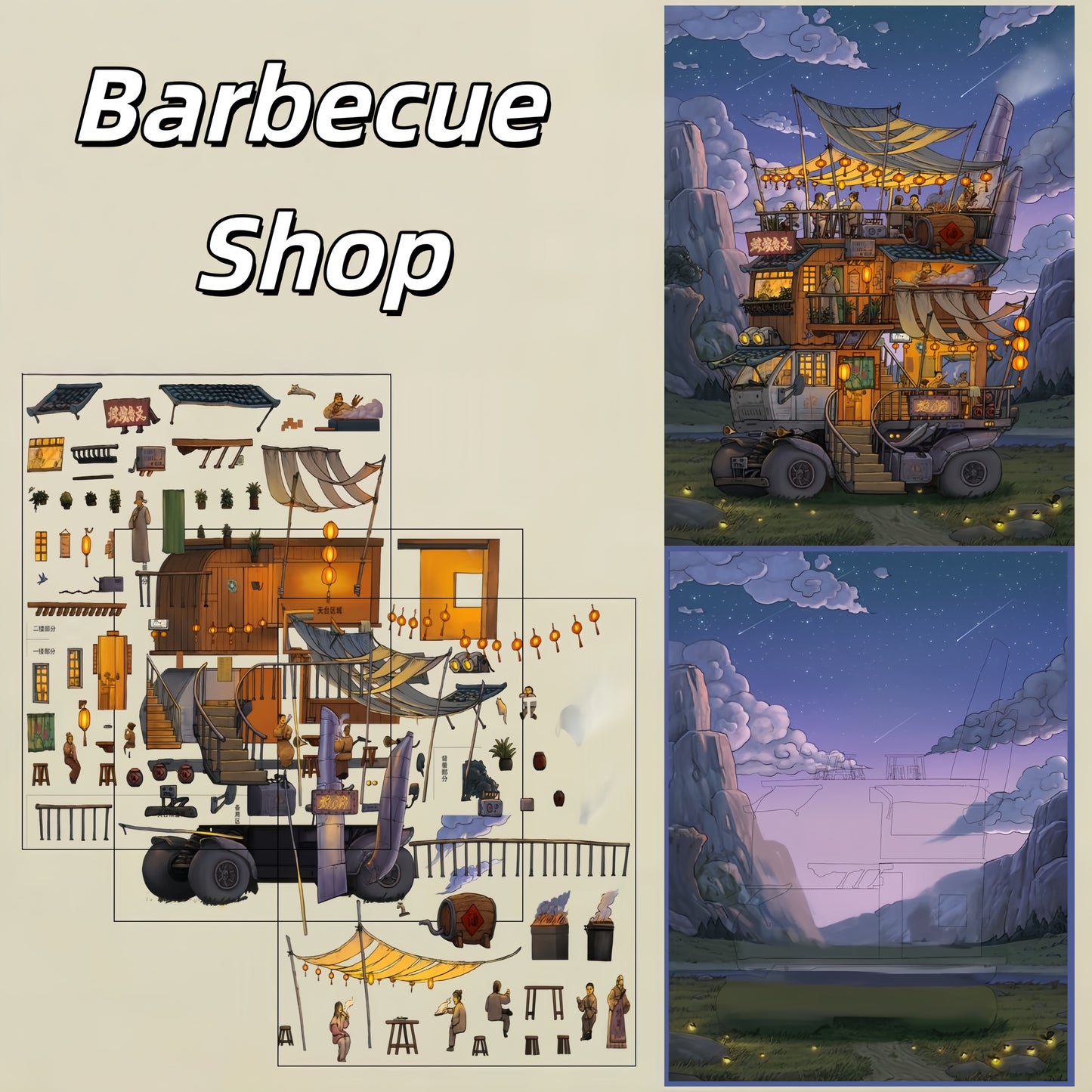 Mechanic Truck Shops 3D Sticker | 5 Cute Miniature Scenes