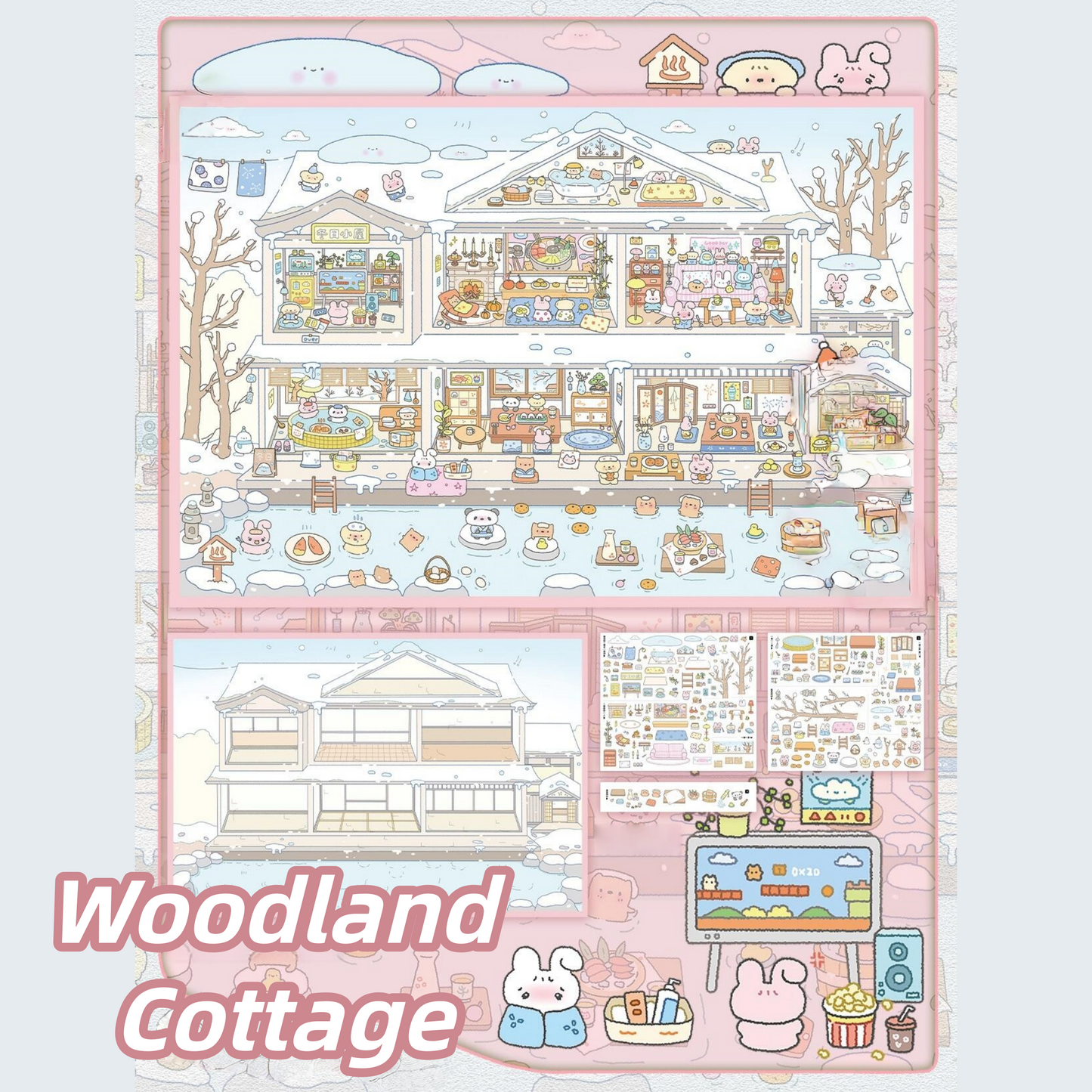 Winter Cottage 3D Sticker | 2 Cute Miniature Scenes