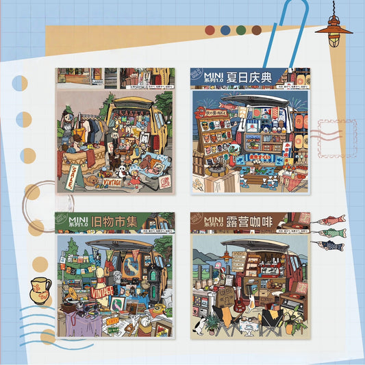 Trunk Market 3D Sticker | 4 Cute Miniature Scenes