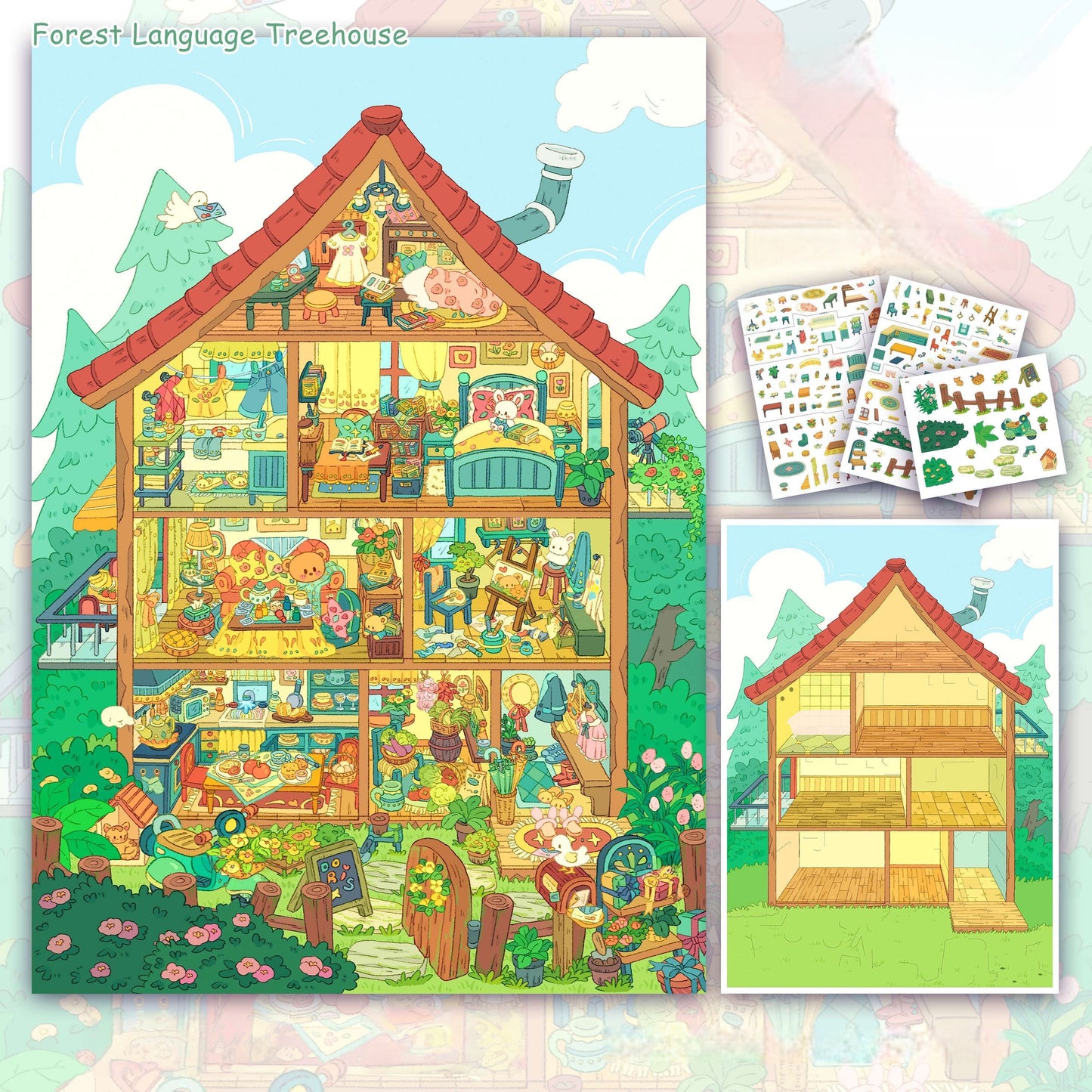 Cubicle Apartment 3D Sticker | 3 Cute Miniature Scenes