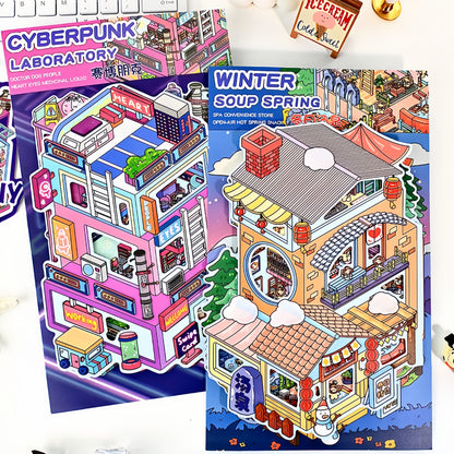 Flip Building 3D Sticker | 2 Cute Miniature Scenes