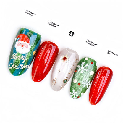 Shinny Cartoon Cat-eye Christmas Nail with Gem - Medium Almond