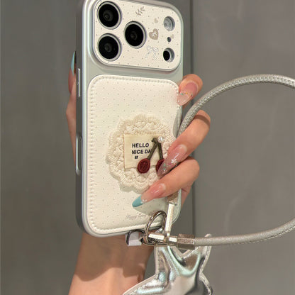 Cream White Lace Cherry Apple Acrylic Phone Case