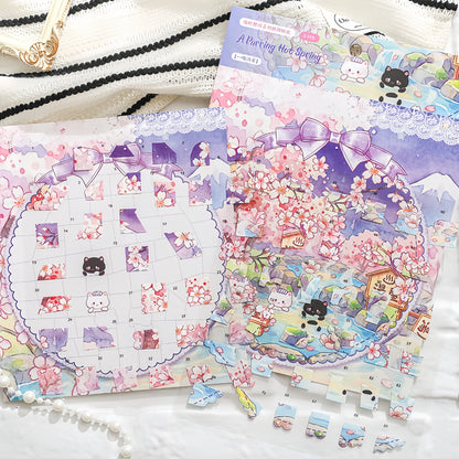 Cat Town Sakura Rain 3D Sticker | 4 Cute Miniature Scenes