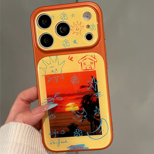 Beach Sunset Doodle Illustration Acrylic Phone Case