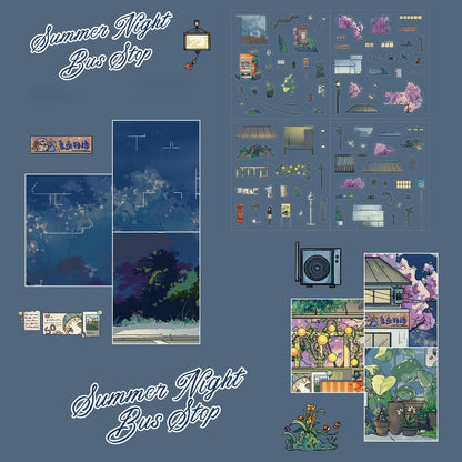 Summer Night Bus Stop 3D Sticker