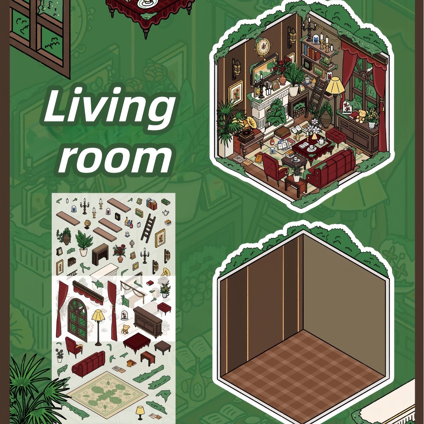 Green Invasion 3D Sticker | 4 Cute Miniature Scenes