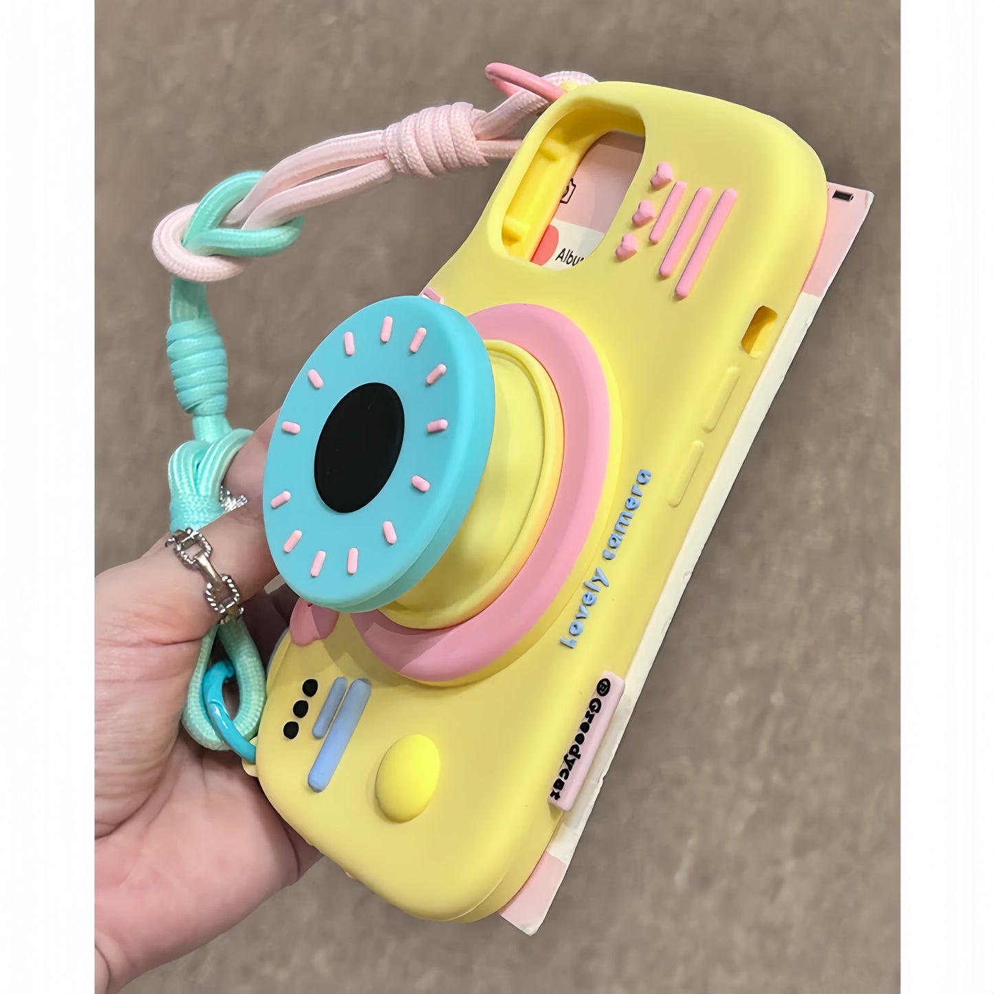 Dopamine Camera Telescopic Stand Silicone Phone Case