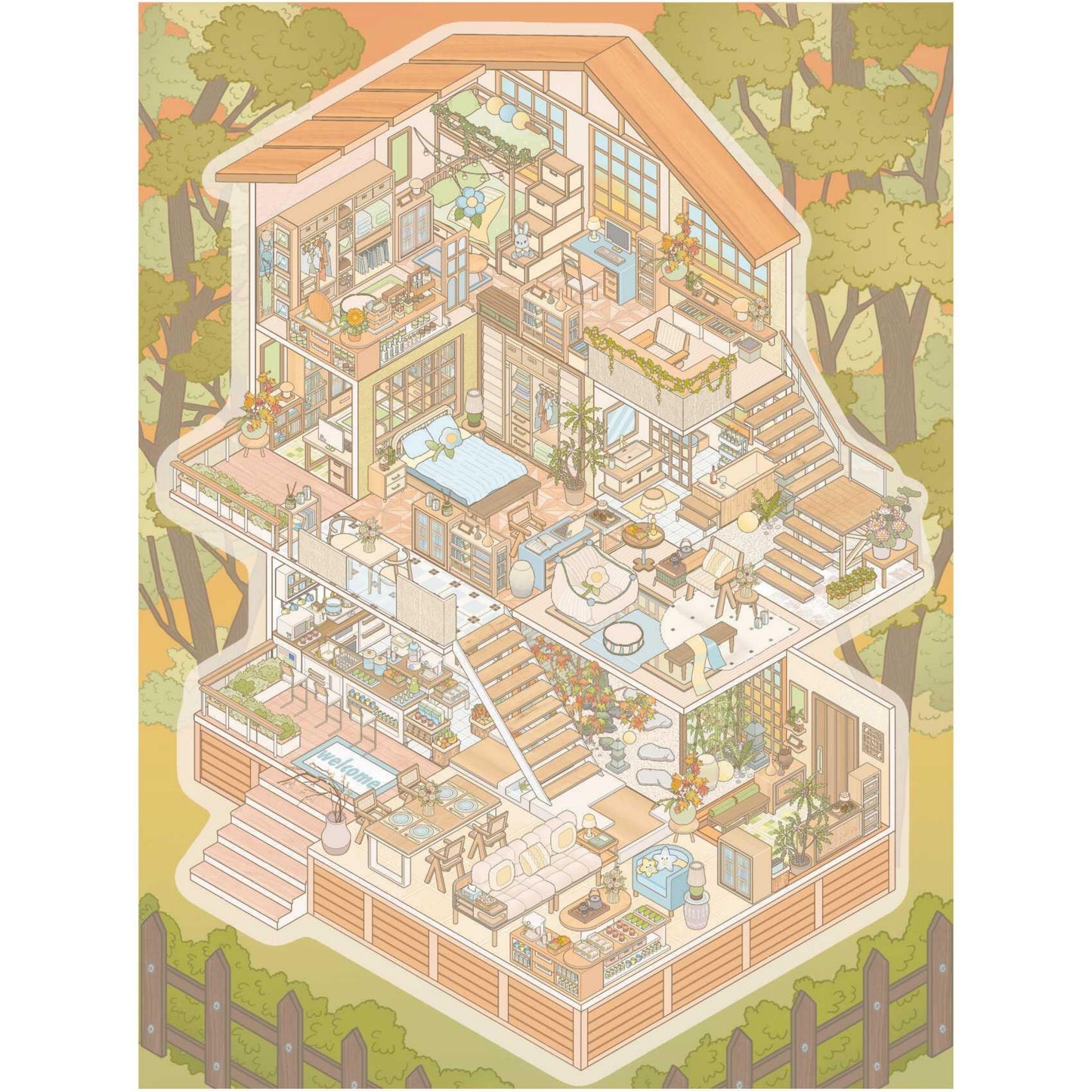 Cozy Rooms 3D Sticker | 5 Cute Miniature Scenes