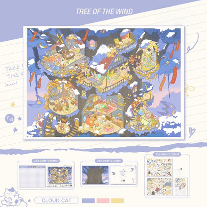 The Fantasy of the Clouds 3D Sticker | 4 Cute Miniature Scenes