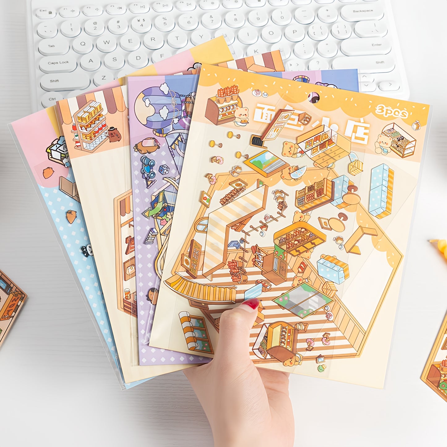 Paw's Shop 3D Sticker | 4 Cute Miniature Scenes