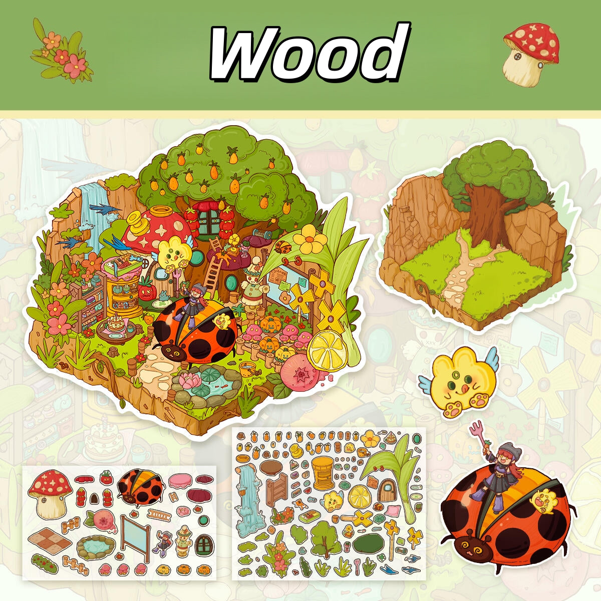 The Witch Megu and the Spirit 3D Sticker | 3 Cute Miniature Scenes