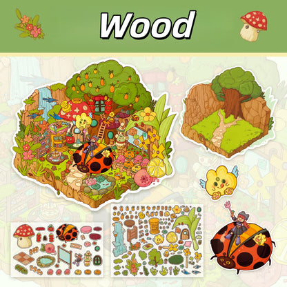 The Witch Megu and the Spirit 3D Sticker | 3 Cute Miniature Scenes