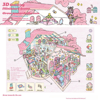 Sunward Growth 3D Sticker | 4 Cute Miniature Scenes